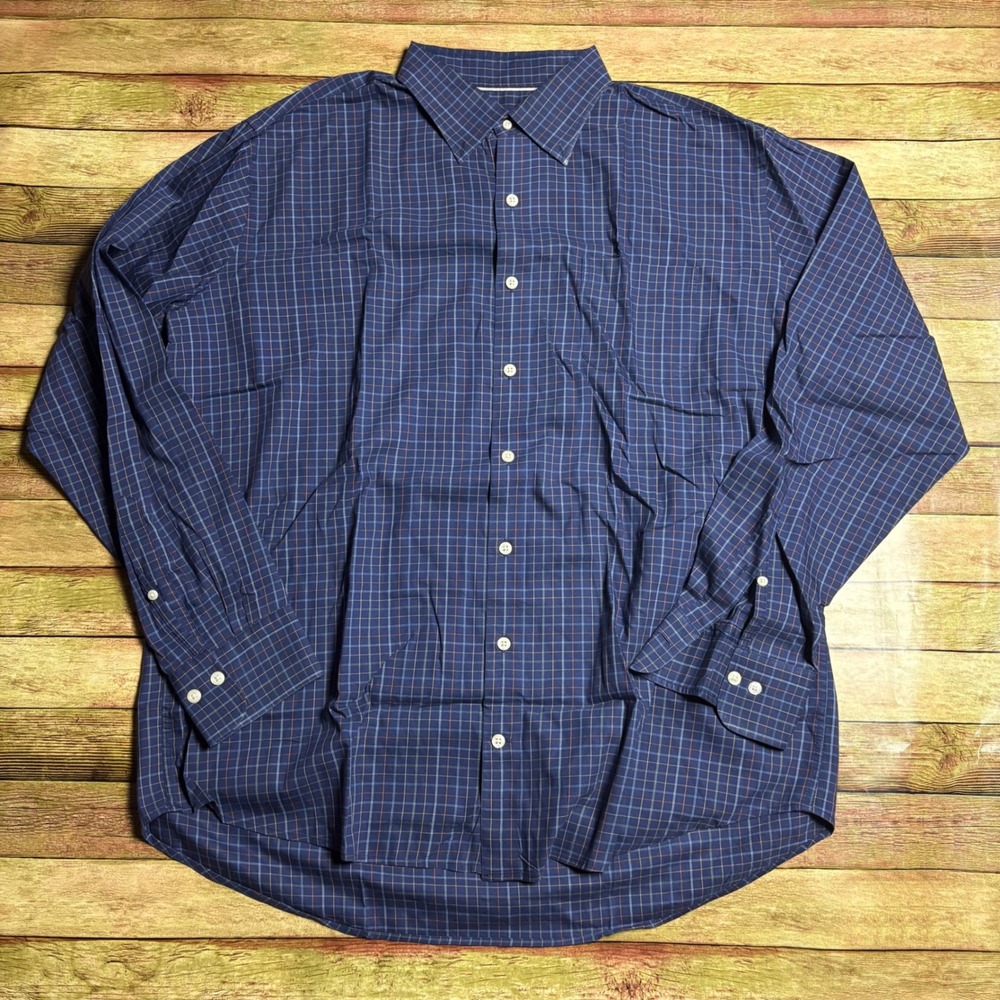 Peter Millar Mens XL Blue Plaid Long Sleeve Button Down Shirt Cotton Blend